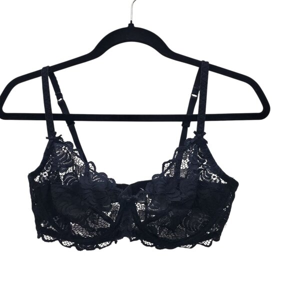 Adore Me 405815 Black Sheer Unlined Floral Lace‎ Scoop Underwire Bra Size 36D - Picture 1 of 5
